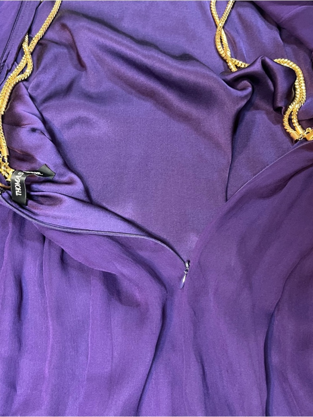 Thomas Wylde Purple Halter Midi Dress Gold Chain Straps Size Tag Missing - Picture 8 of 16